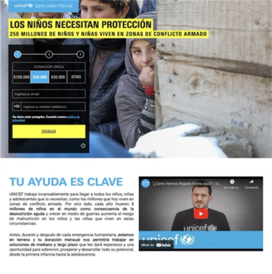 Portal de donaciones de UNICEF Chile desarrollado por Raptor